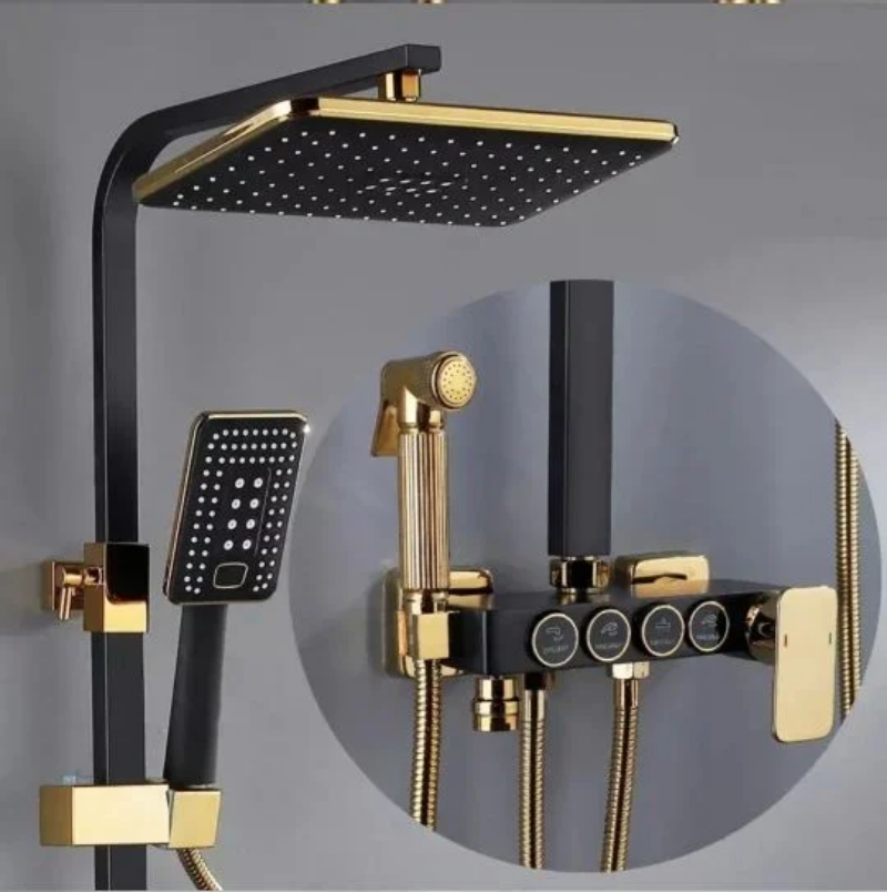 Black and gold luxury rainfall showerhead and shower jet - all parts included