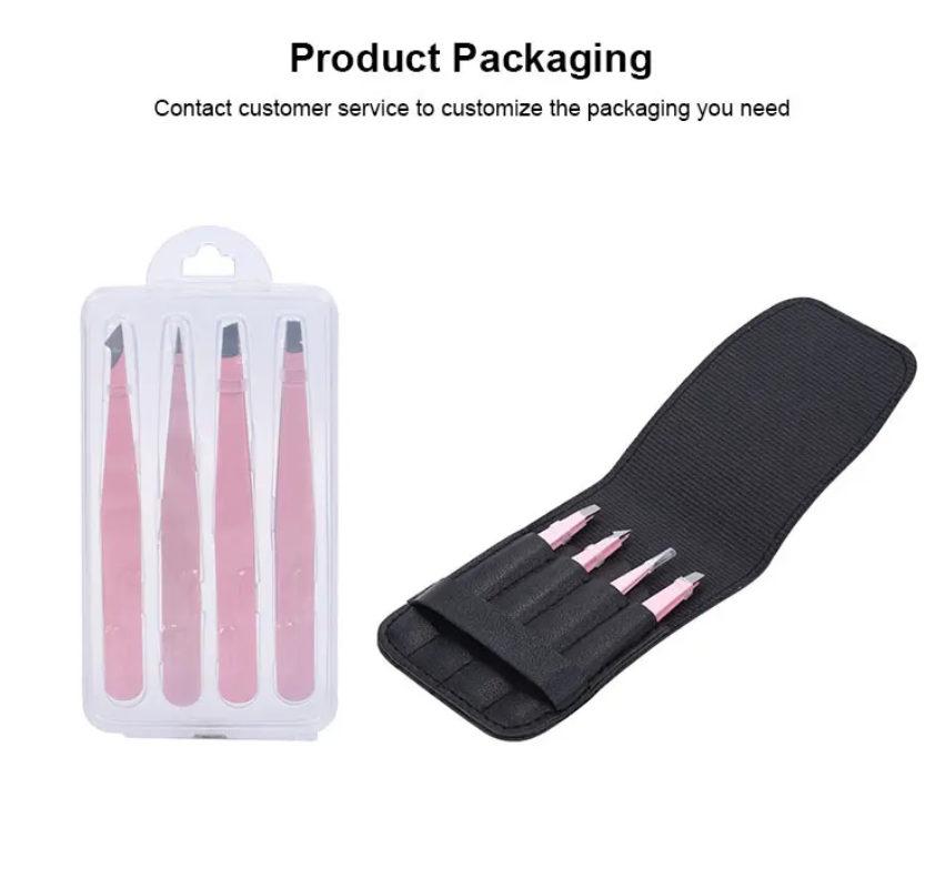 4PCS tweezers set for eyebrow maintenance - 1.5mm thickness precision stainless steel