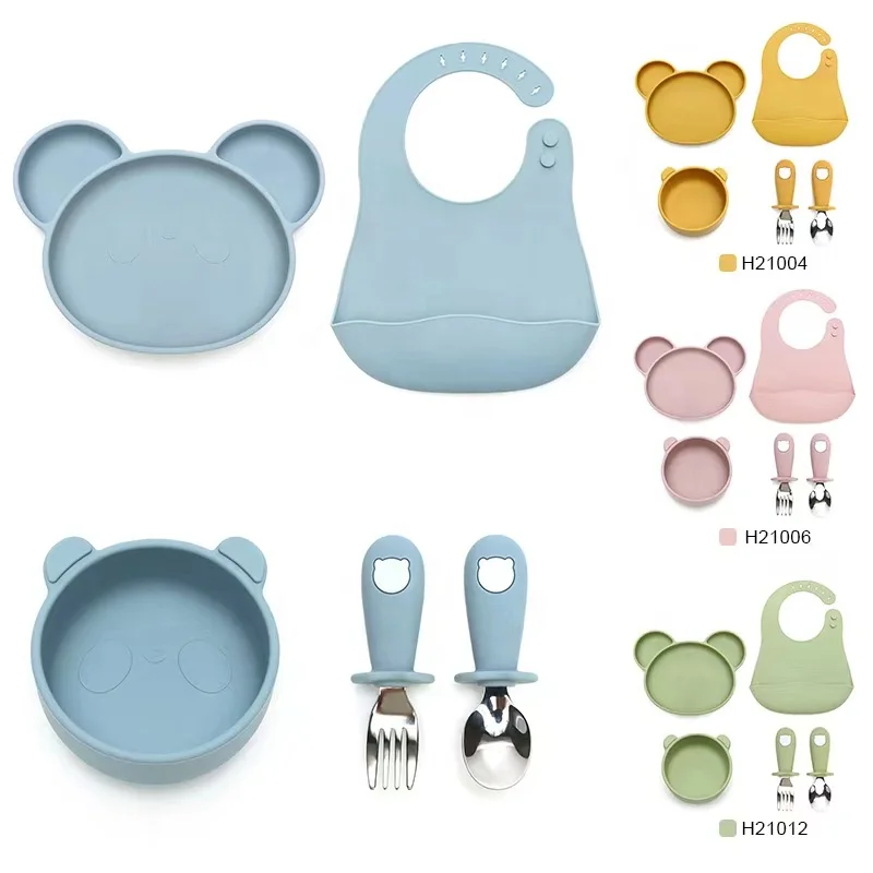 Non-slip baby feeding set - baby lead weening and self feeding toddlers, food grade silicone