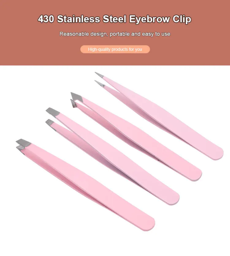 4PCS tweezers set for eyebrow maintenance - 1.5mm thickness precision stainless steel