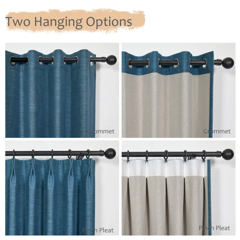 Triple layer linen curtains for living room, blackout and privacy curtains