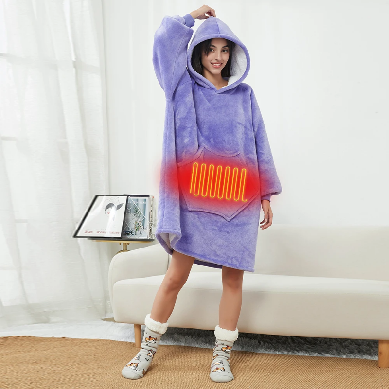 Warm and soft electric heated wearable blanket hoodie