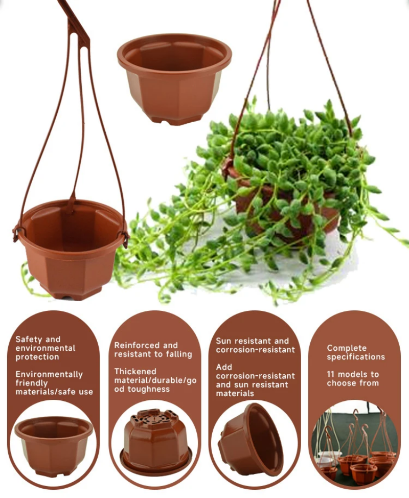 Hanging plant pots, plastic wall hanging planters with drain holes