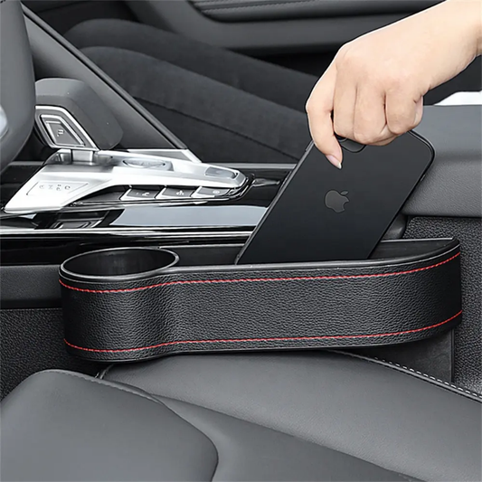 Portable and multifunctional leather car seat organisers with cupholders