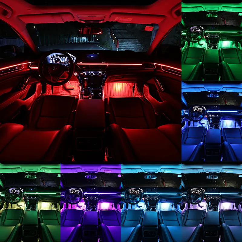 LED strip lights for car interior, with Bluetooth app and wireless remote