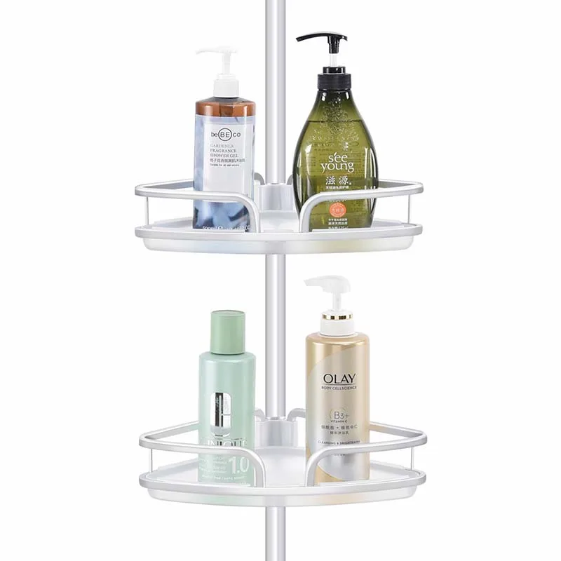 Rustproof white shower caddy with adjustable baskets and soap tray