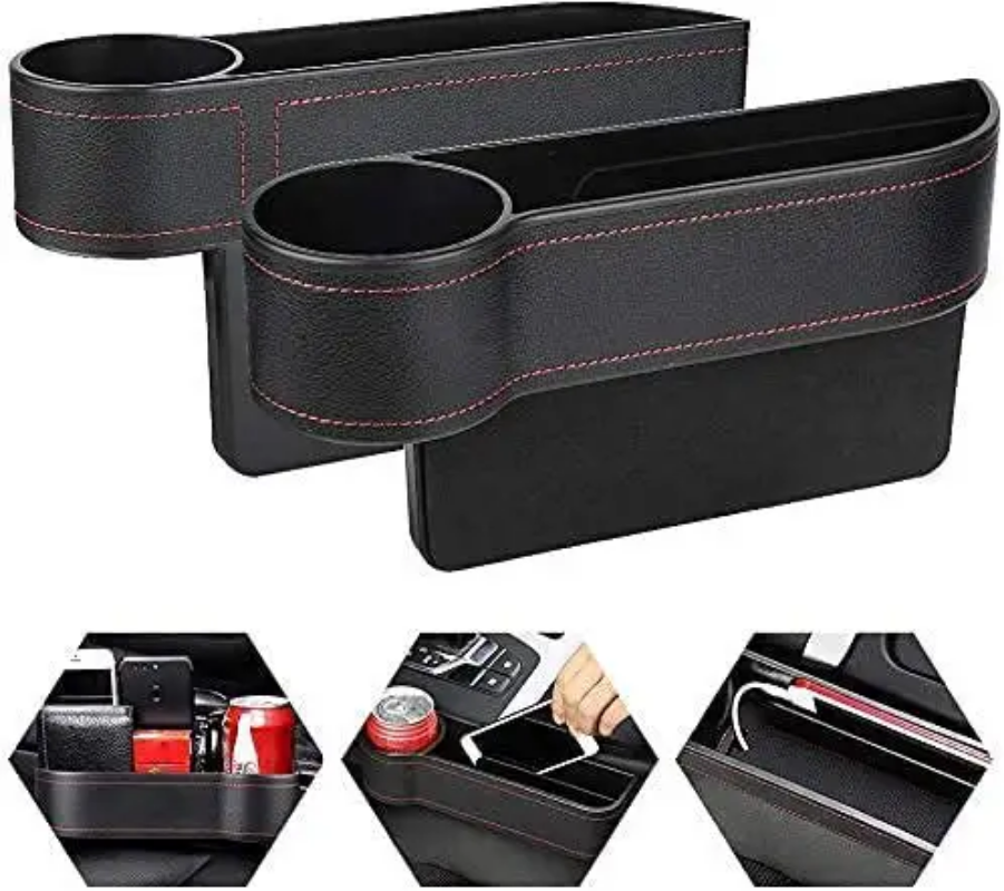 Portable and multifunctional leather car seat organisers with cupholders