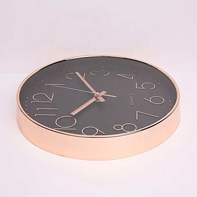 3D figures coloured wall clock with glass cover  and rose gold frame