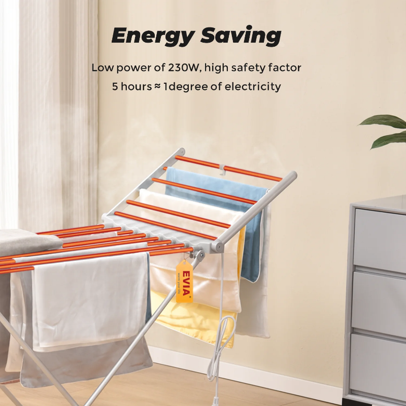 Foldable and energy efficient, electric heated clothes airer