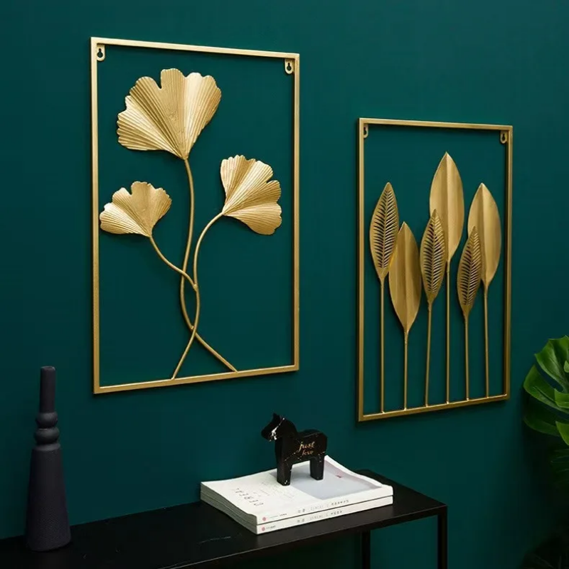 Modern interior gold plant design, decorative wall art