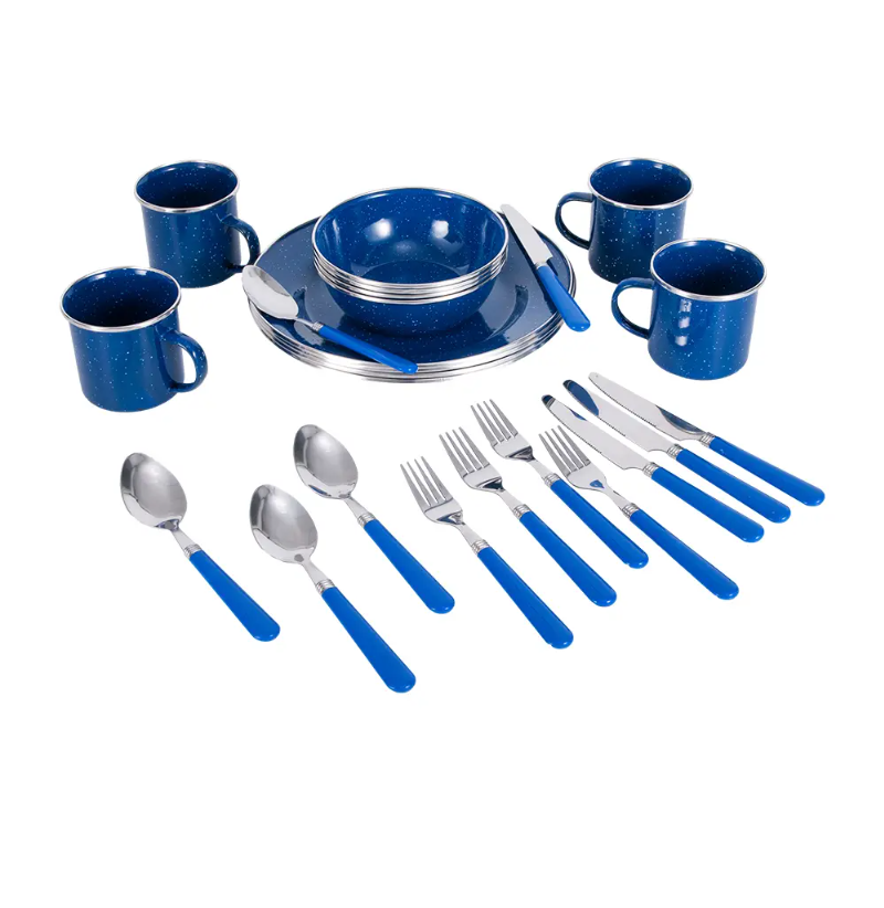 Deluxe camping 24PCS set - all cutlery, cups, bowls and plates included