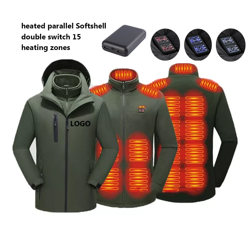 Electric heated coat for outdoor activities, rechargeable battery included