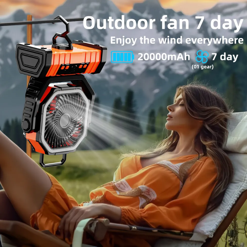 2000mAh battery powered, LED camping fan with light and remote control