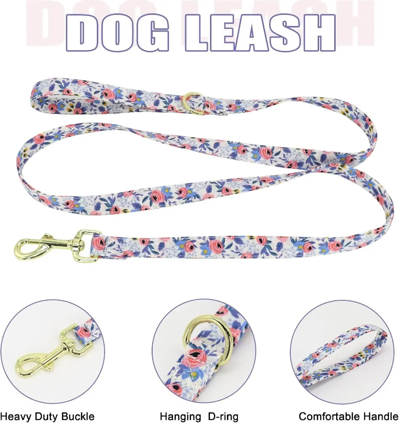 Floral dog leash and harness - 3 sizes available