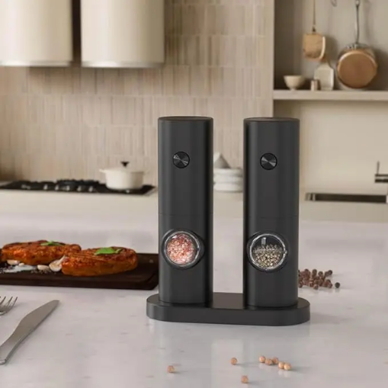 2pcs automatic salt and pepper grinder set with LED lights for precision