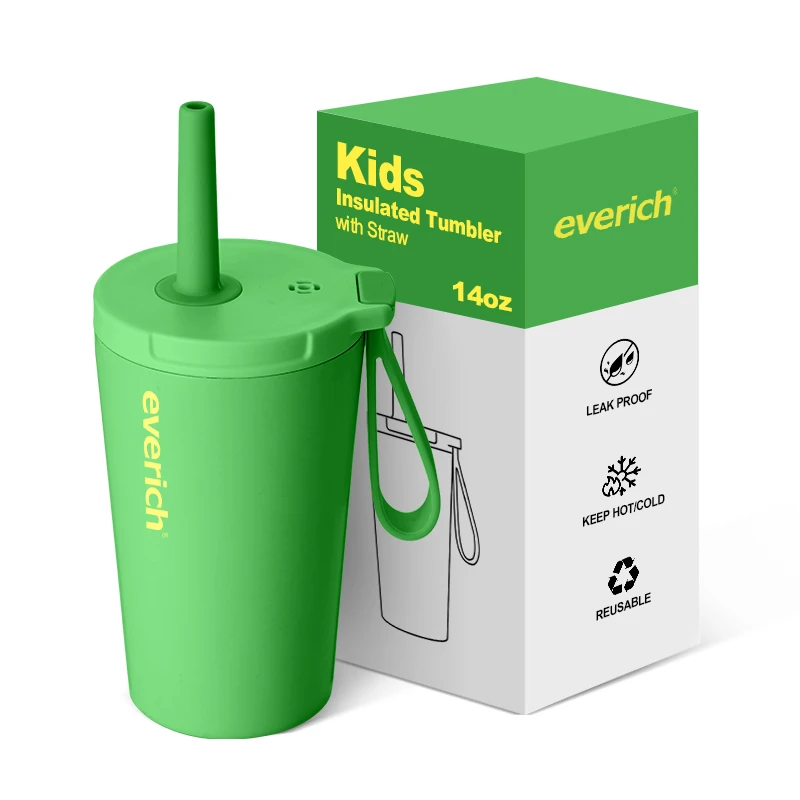 KIDS stainless steel tumbler with silicone straw, leakproof tumbler designed for kids