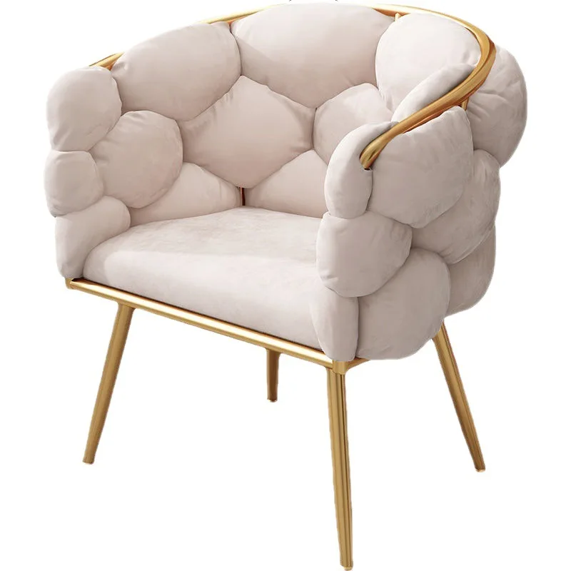 Gold finish, metal frame puffed cushion armchair