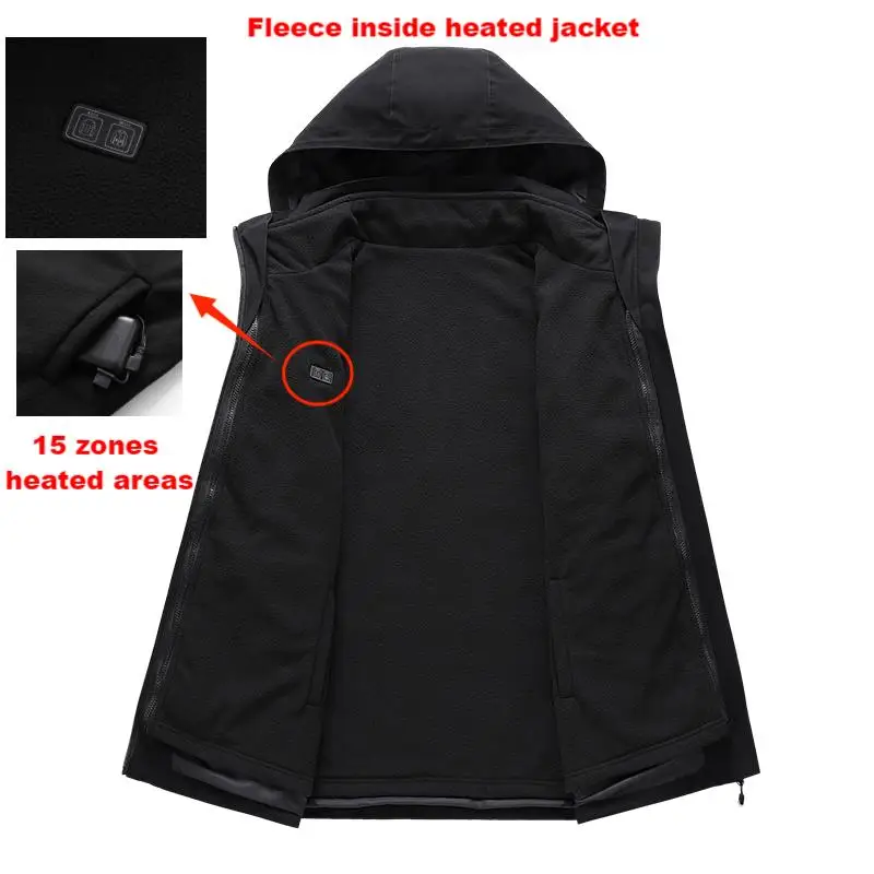 Electric heated coat for outdoor activities, rechargeable battery included