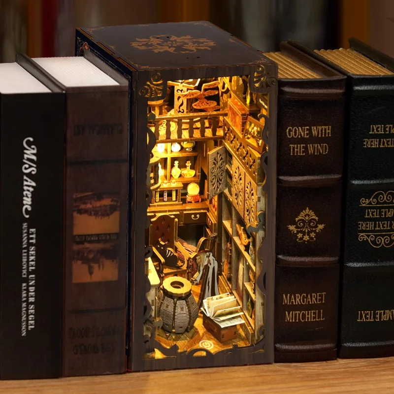 DIY wooden magical book nook kit with LED bulb light