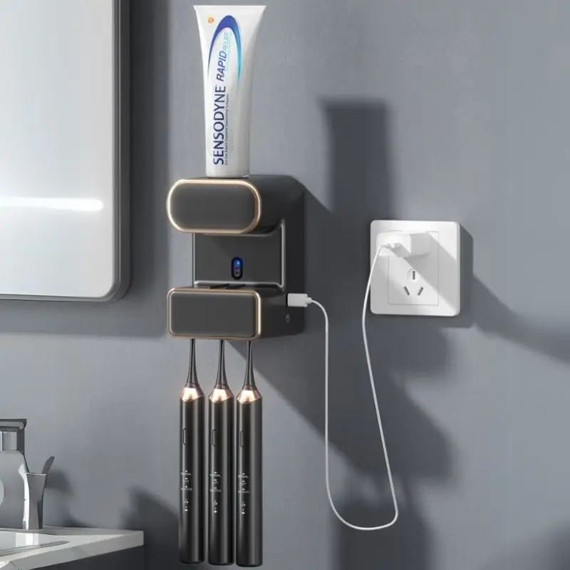 Automatic detection toothpaste dispenser with UV light cleaning toothbrush holder