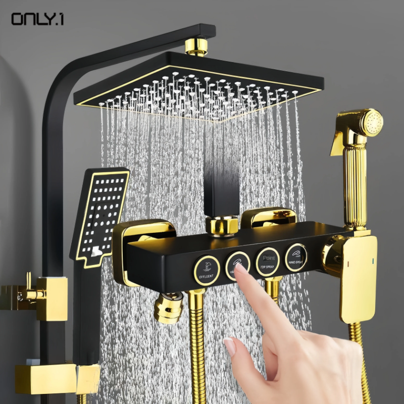 Black and gold luxury rainfall showerhead and shower jet - all parts included