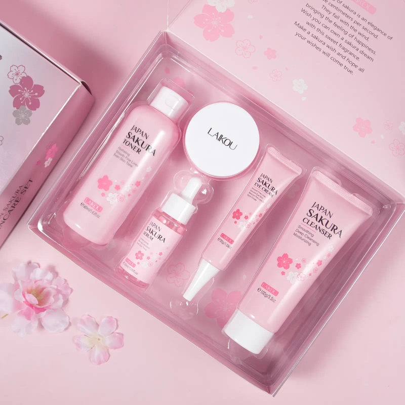 Natural cherry blossom skin care sets for moisturising and brightening