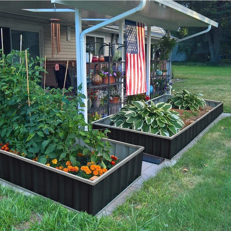 Outdoor galvanised steel vegetable boxes - raised garden bed box