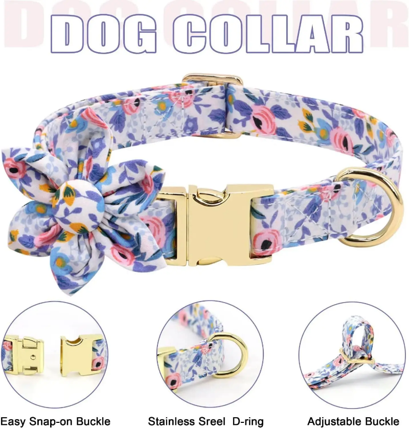 Floral dog leash and harness - 3 sizes available