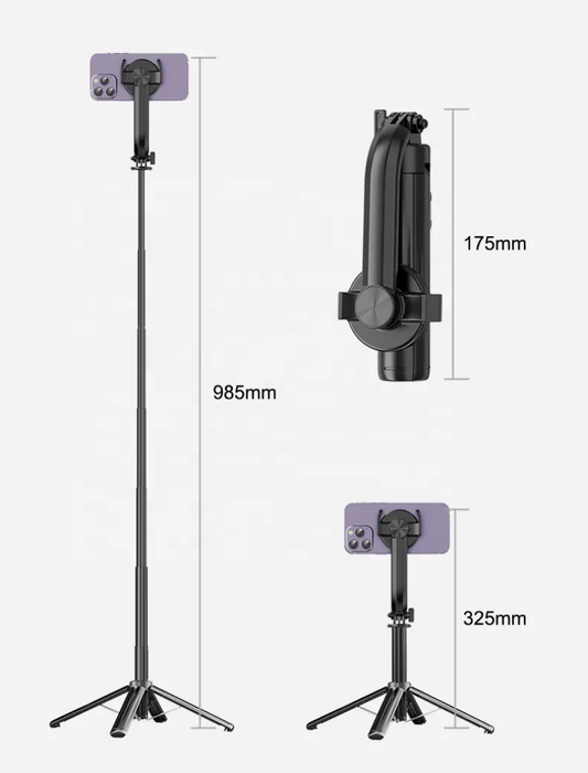 Magnetic, adjustable tripod stand for phones - with ring light and camera shutter button