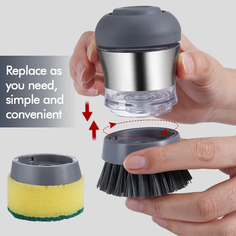 Soap dispensing dish brush with sturdy bristles for effective cleaning