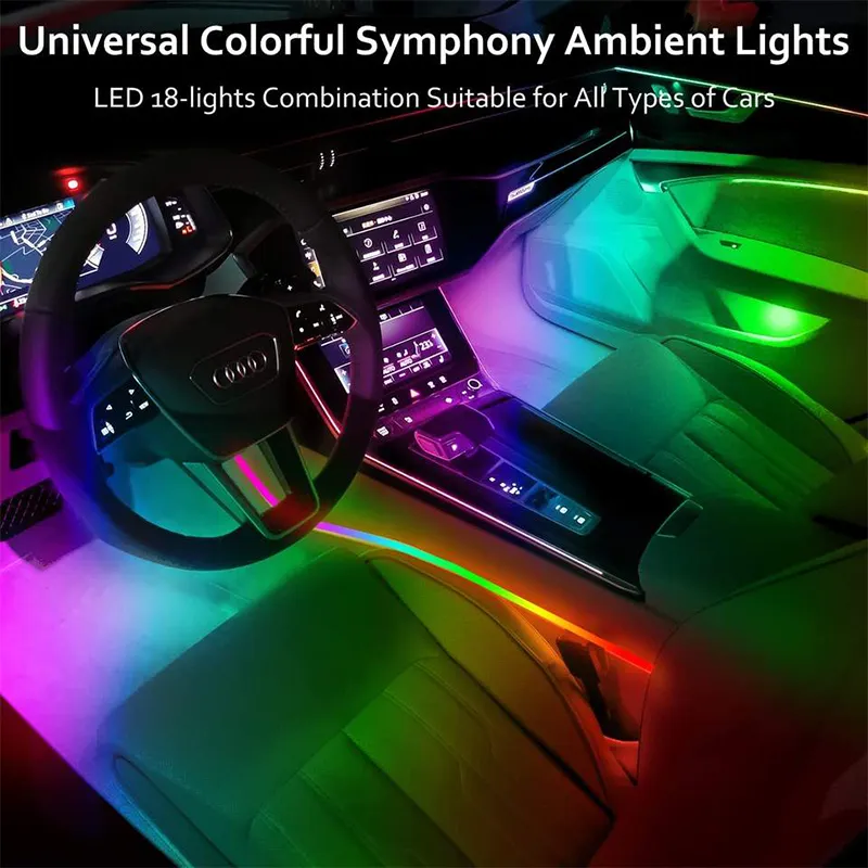 LED strip lights for car interior, with Bluetooth app and wireless remote