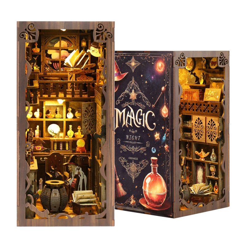 DIY wooden magical book nook kit with LED bulb light