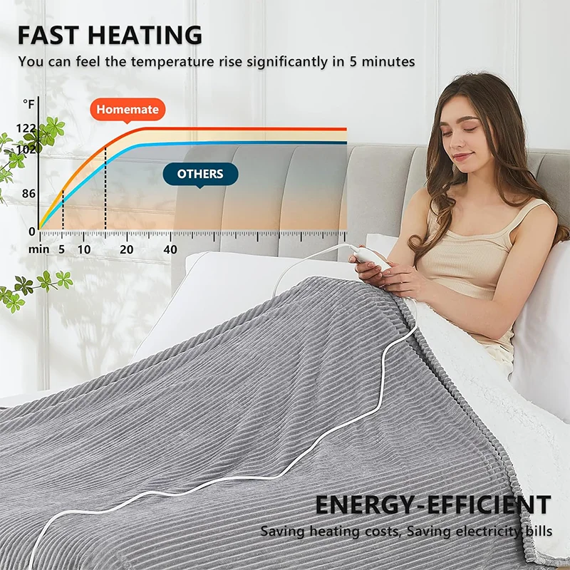 10 heating modes electric heated fleece blanket