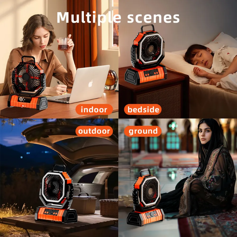 2000mAh battery powered, LED camping fan with light and remote control