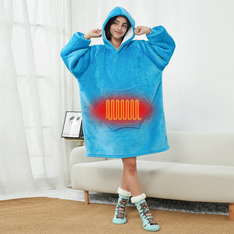 Warm and soft electric heated wearable blanket hoodie