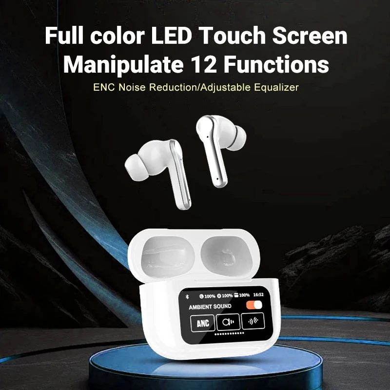 LED display touchscreen phone controls Bluetooth headphones - HiFi earbuds