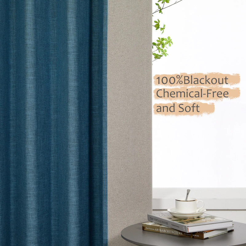 Triple layer linen curtains for living room, blackout and privacy curtains