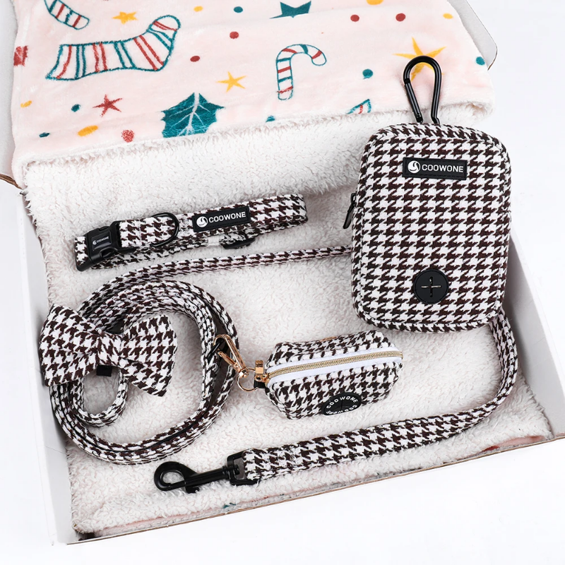 Cute design dog collar with bandana, leash and treat bag