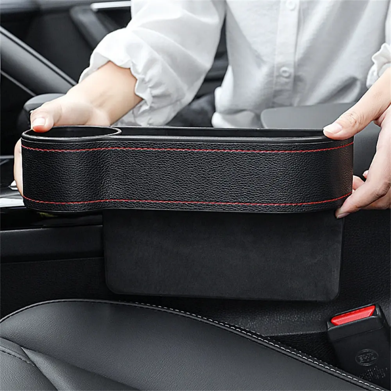 Portable and multifunctional leather car seat organisers with cupholders