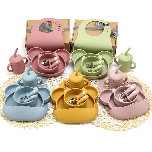 Non-slip baby feeding set - baby lead weening and self feeding toddlers, food grade silicone