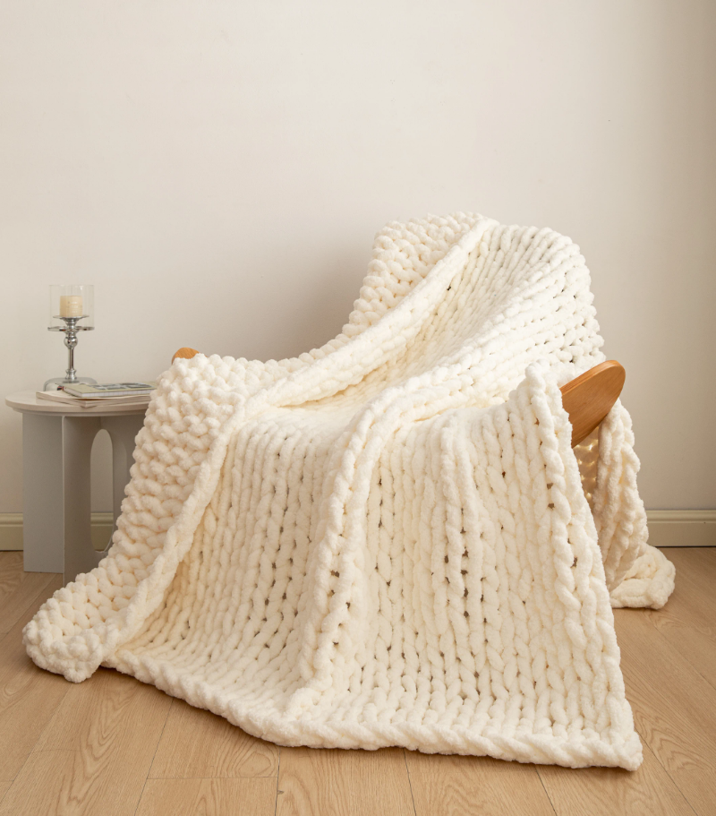 Chunky knit hand made blanket for col weather - excellent insulation