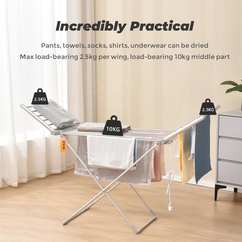 Foldable and energy efficient, electric heated clothes airer