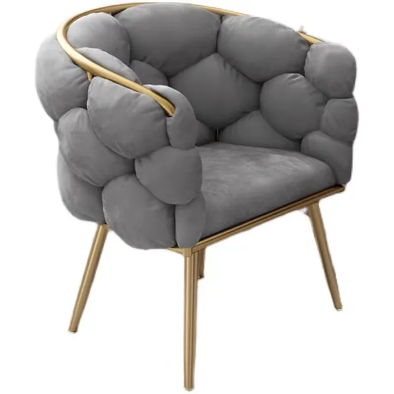 Gold finish, metal frame puffed cushion armchair