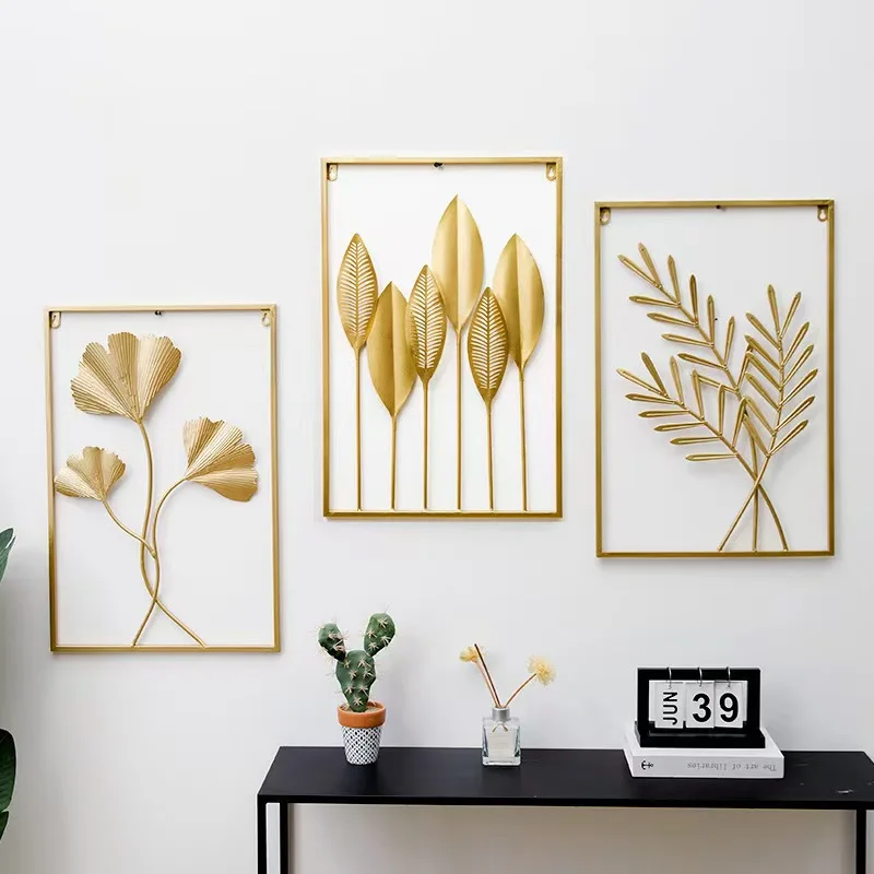 Modern interior gold plant design, decorative wall art