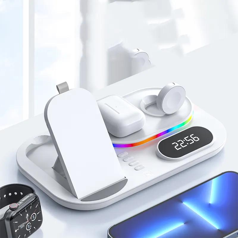 30w wireless fast charger, 4 in 1 charger with digital clock and RGB lights