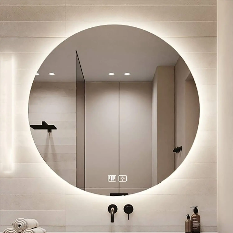 Frameless LED light bathroom mirror with touch controls - 60cm circumference