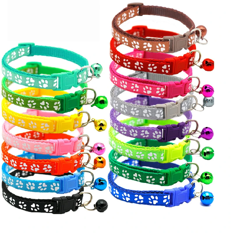 Adjustable pet collar for small animals with matching coloured bell