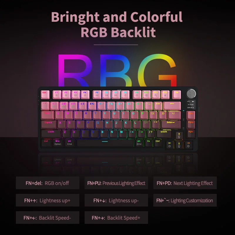 Wireless keyboard with custom programme software for altering key binds and RGB lights