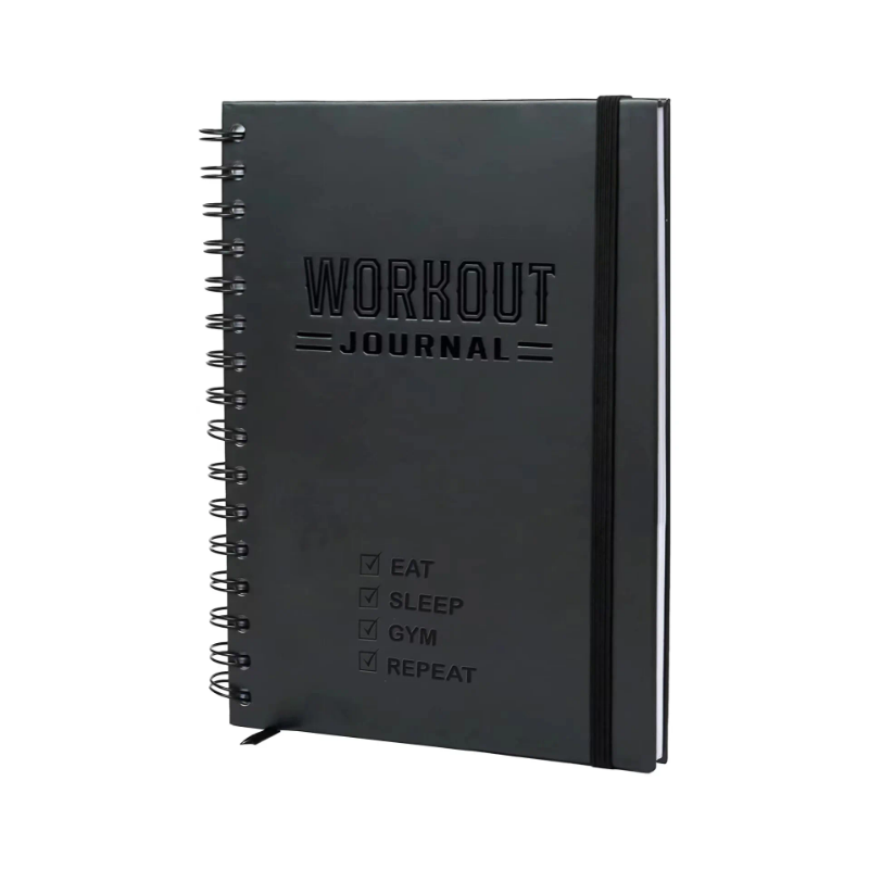 A5 fitness journal, hardcover with gym tracking templates