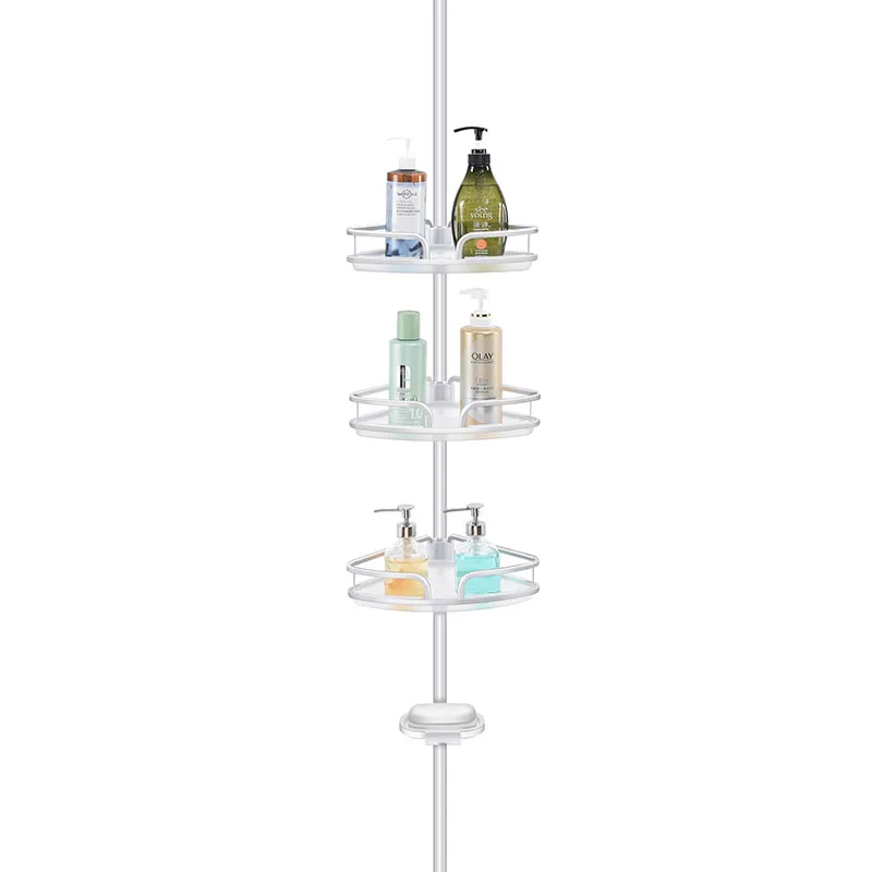 Rustproof white shower caddy with adjustable baskets and soap tray